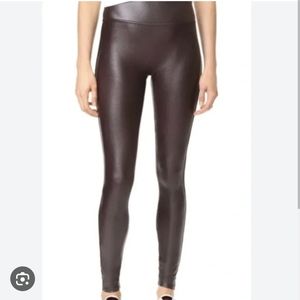 Spanx shiny leggings in purple/maroon
